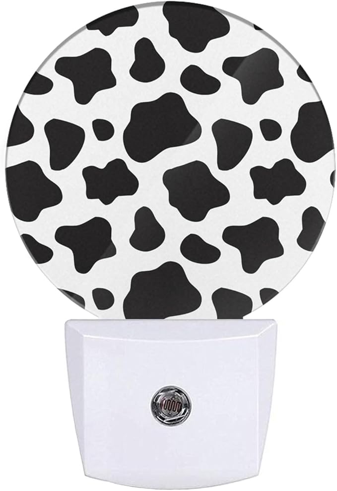 Cow Print Night Lights Plug into Wall Black White Dots Animal Skin Farmhouse Night Lamp Auto on/Off Dim Light Sleep Friendly for Family Friends Holiday Gifts & Home Decor