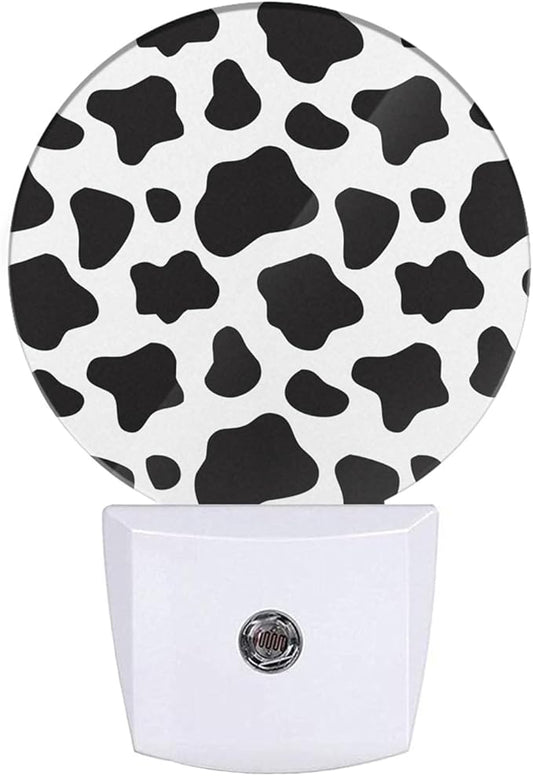 Cow Print Night Lights Plug into Wall Black White Dots Animal Skin Farmhouse Night Lamp Auto on/Off Dim Light Sleep Friendly for Family Friends Holiday Gifts & Home Decor
