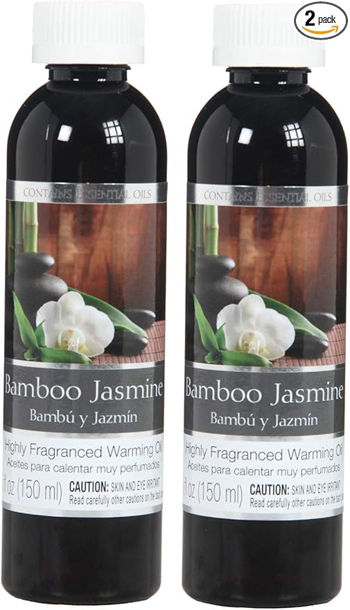 Hosley's Set of 2, 5 oz Bamboo Jasmine Fragrance Warming Oils. Ideal Gift for Weddings, spa, Reiki, Meditation, Bathroom Settings. P1