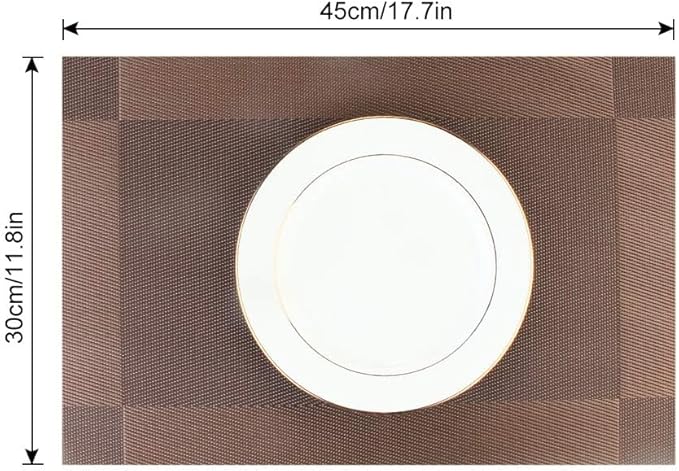 DACHUI Heat-Resistant Placemats Stain Resistant Anti-Skid Washable PVC Table Mats Woven Vinyl Placemats (4pcs, Brown-Cross)
