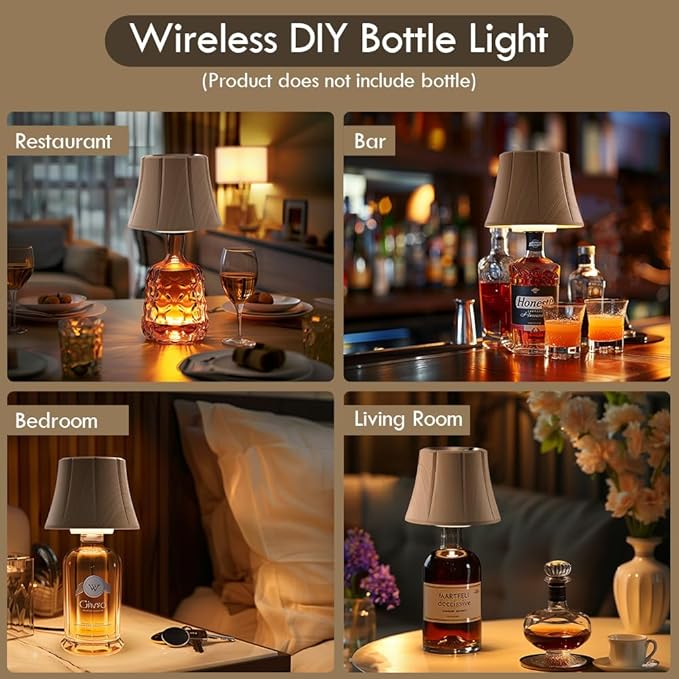 WILIT Wireless Bottle Lamp Shades for Table Lamps, 3 Level Brightness Bottle Lights for Liquor Bottles, Touch Lamps for Nightstand, Table Lamp for Bar, Modern Wine Bottle Lights, Women Gifts
