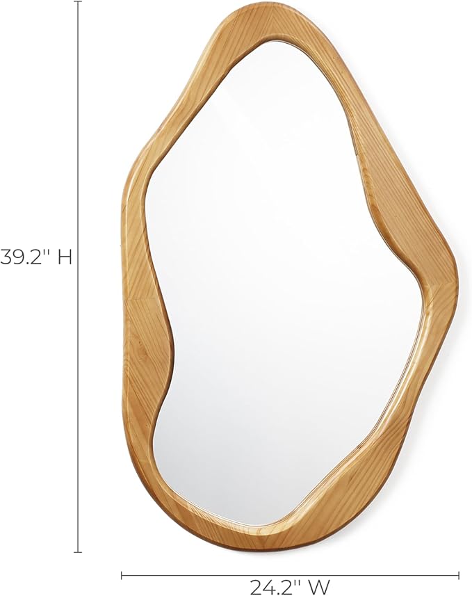 LuxenHome Asymmetrical Wall Mirror with Natural Pine Wood Frame,Irregular Wall Mirror for Living Room,Entryway,Bedroom,Decorative Mirror,Bathroom Mirror, Wood Wall Mounted Mirror