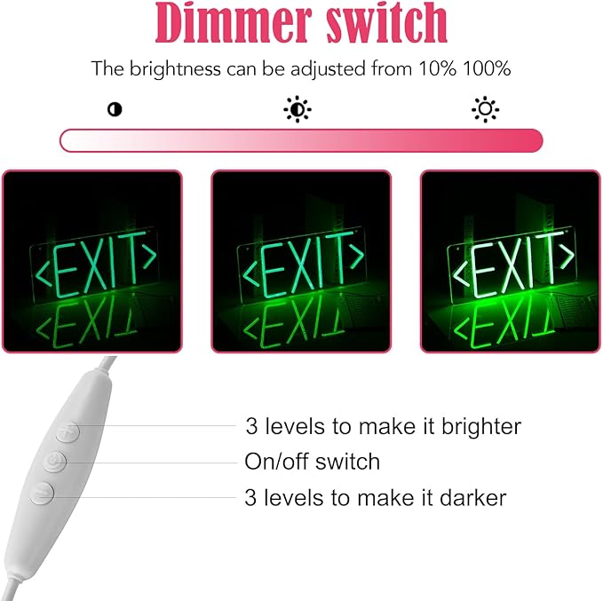 Exit Neon Sign For Business Way Out Led Closed Sign Light, Green Letter Neon Signs For Building Hotel Restaurant Bar Supermarket Mall Museum Coffee Sign For Pizza Store Atm Party Supplies