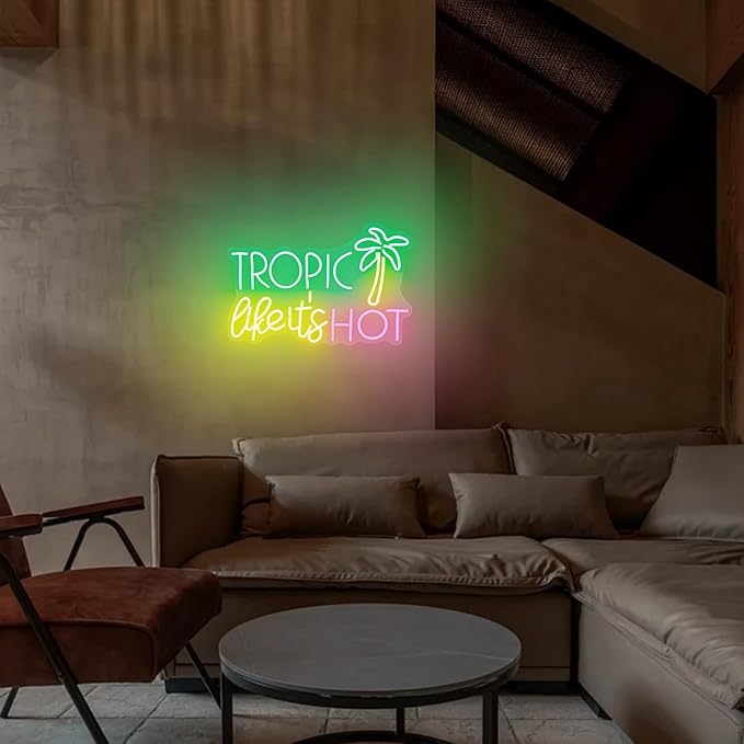 Tropic Like It's Hot Neon Sign, Neon Signs for Wall Decor, Dimmable Led Signs for Bedroom, Light Up Signs for Bar Hawaii Aloha Tiki Beach Luau Themed Poor Summer Party Decorations