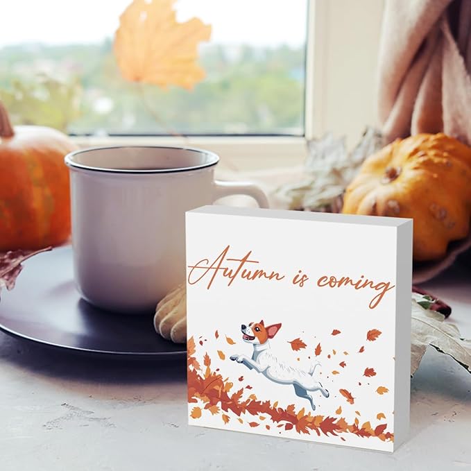 Fall Decorations for Home Cute Fall Dog Decor Autumn is Coming Thanksgiving Decorations for Table Autumn Dog Lover Gifts 5 x 5 inches(Tub 2515)