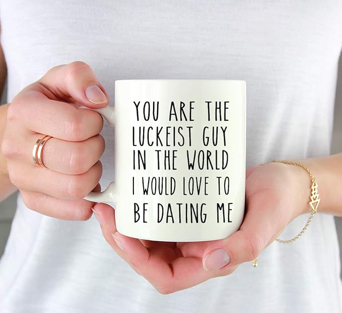 Andaz Press Valentine’s Day Funny 11oz. His Her Couples Coffee Mug Gift, You Are The Luckeist Guy In The World I Would Love To Be Dating Me, 1-Pack, Gift Box