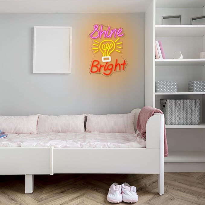 Shine Bright Neon Sign Letter Neon Light Dimmable Colorful Neon Light Sign Neon Art Decoration Sign Luminous Bulb LED Light Sign for Bedroom Bar Party Room Wall Decor USB Power