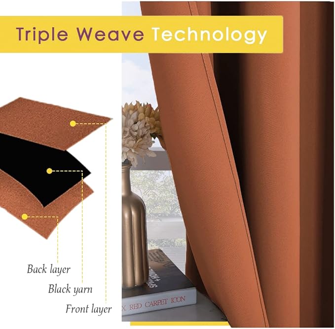 NICETOWN Halloween Burnt Orange Blackout Draperies Curtains for Kids Room, Window Treatment Thermal Insulated Solid Grommet Blackout Drape Panels for Bedroom (Set of 2, 70 by 72 inches)