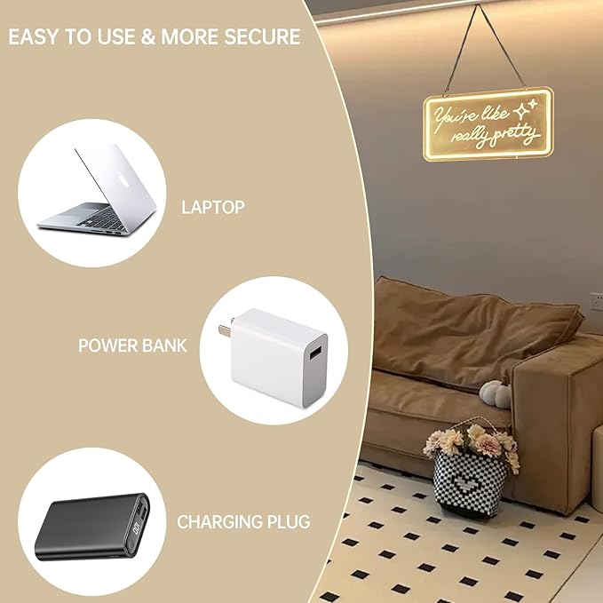 You're Like Really Pretty Neon Signs, Neon Lights for Wall Decor, Neon Sign for Teen Girls Bedroom Decor, Nightstand Light, Dimmable Switch USB Power, Adhesive Hook Included