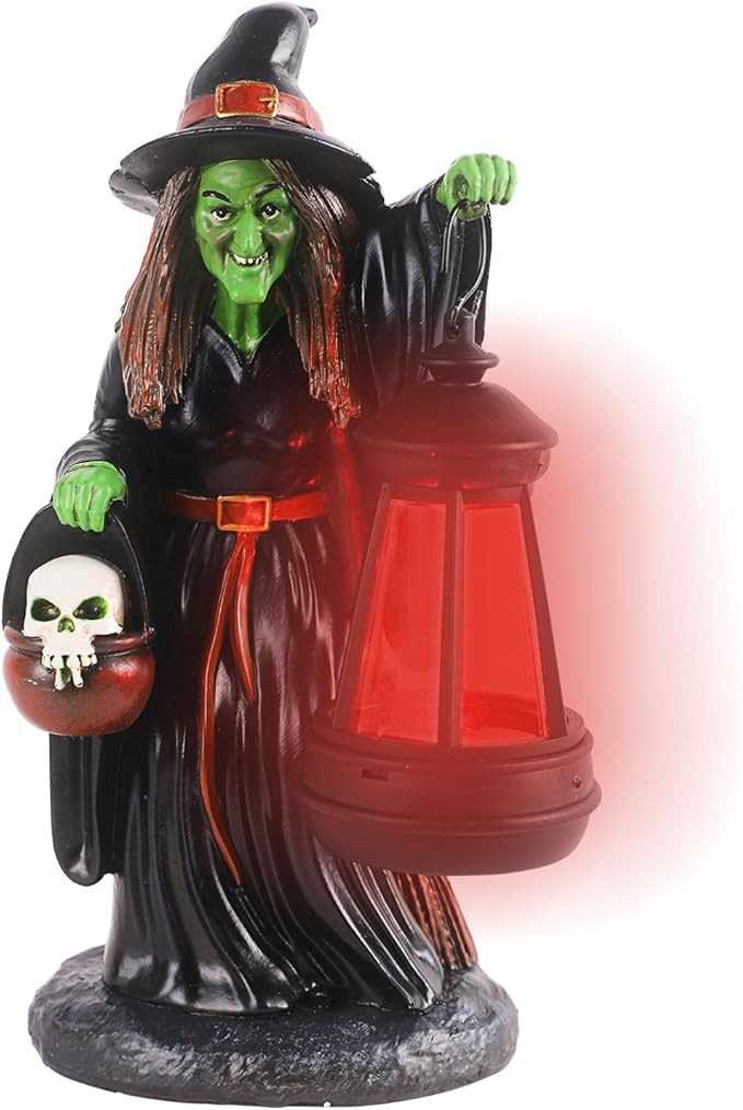 Witch Halloween Decorations with Solar Lantern - Unique Resin Witch Figurine, Ideal Gift for Halloween Lovers, Outdoor Yard Garden Decoration