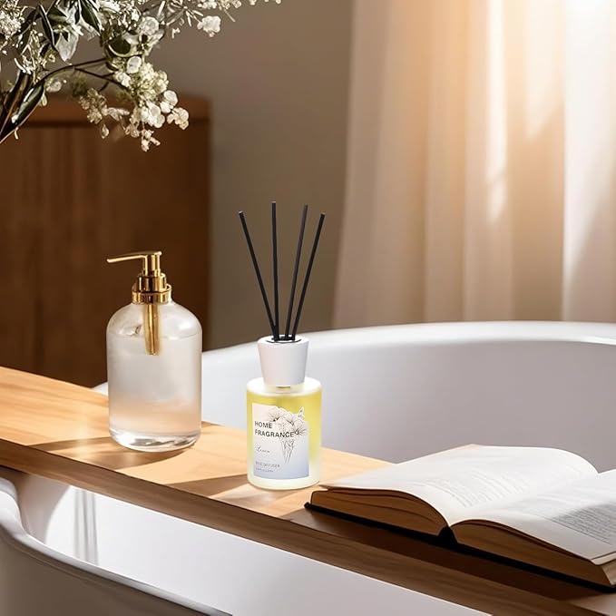 Reed Diffuser - Linen 4.06oz (120ml) 1 Pack Essential Oil Reed Diffuser Set with 8 Sticks, Long Lasting Fragrance for Home, Bathroom, Bedroom, Room, Decor