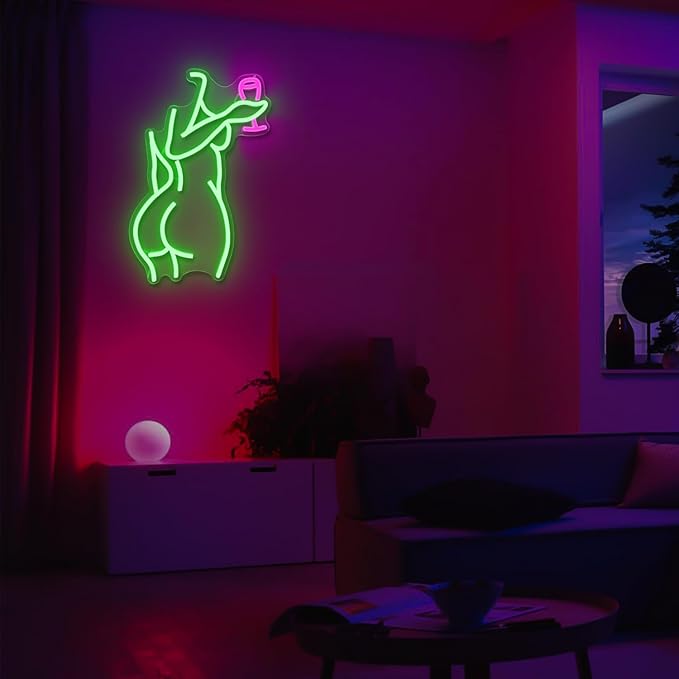 Ajoyferris Lady Back Neon Sign Dimmable LED Lady neon sign Green Neon Sign Woman Neon Sign Sexy Lady Neon Signs for Bedroom Man Cave Bar Store Home Party Art Decor Gifts(16X11 inches,Green)
