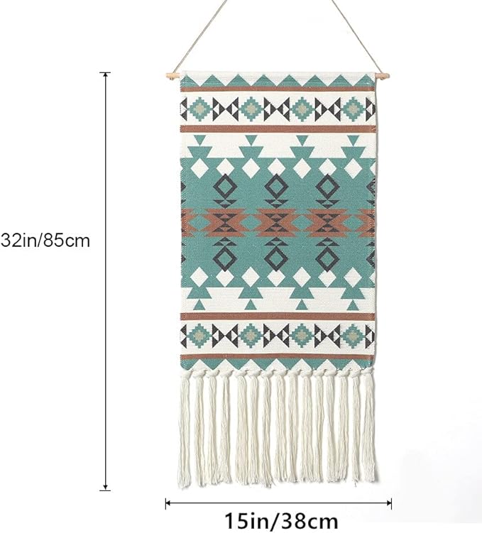 Dremisland Macrame Woven Wall Hanging Tapestry- Boho Chic Bohemian Home Decor Geometric Art Decor Boho Backdrop - Beautiful Apartment Dorm Room Door Decoration, 17.7" W x 32" L (Green Geometric)