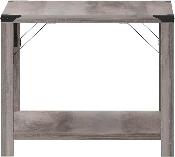 Flash Furniture Wyatt Modern Farmhouse 2 Tier Coffee Table - Gray Wash Engineered Wood Frame - Black Metal Crisscross Side Braces and Corner Accents