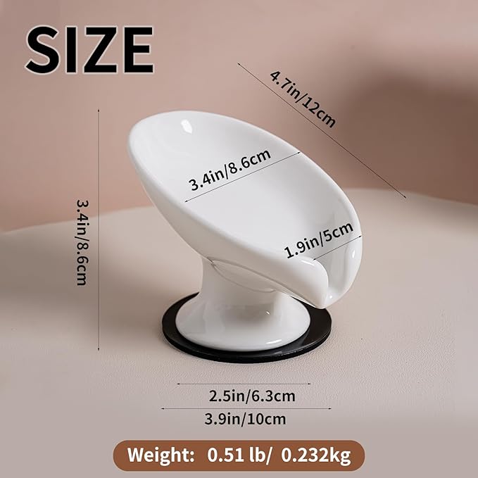 Soap Dish, Soap Holder Self Draining Leaf Shape Soap Dishes,White Ceramic Draining Soap Tray for Shower, Bathroom Sink, Kitchen (Small Size-White, 1)
