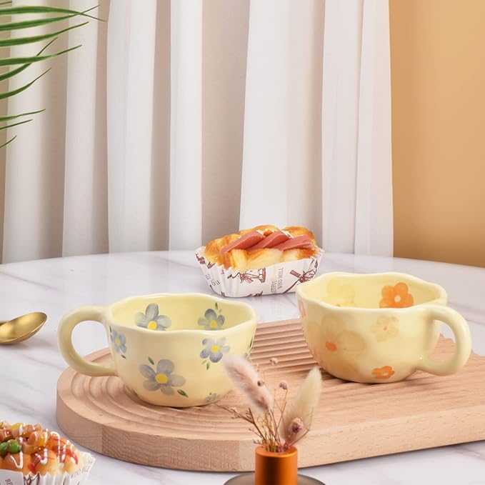 Koythin Ceramic Coffee Mug, Creative Flower Cup for Office and Home, Dishwasher and Microwave Safe, 8.5 oz/250 ml for Latte Tea Milk (Orange Flower)