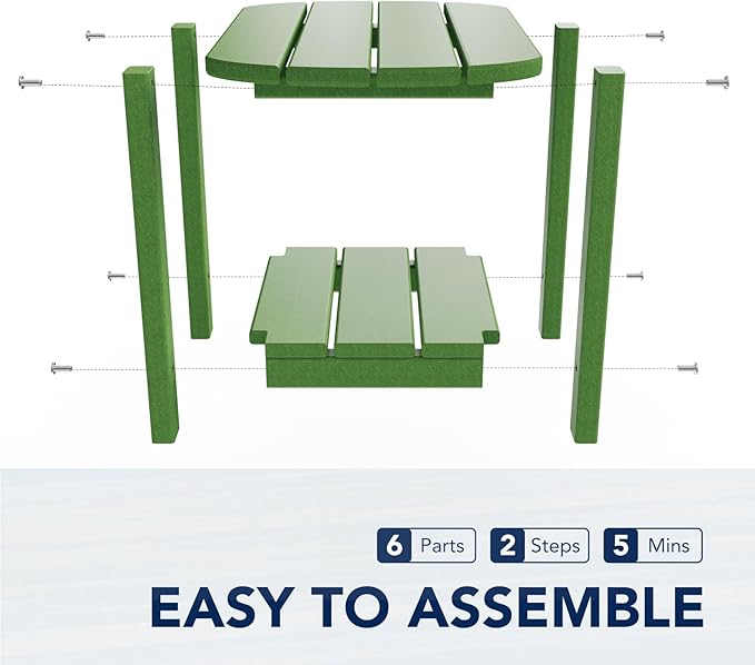 Nalone Adirondack Side Table, 16.5" Outdoor End Table, HDPE Plastic, Small for Patio (Lime)