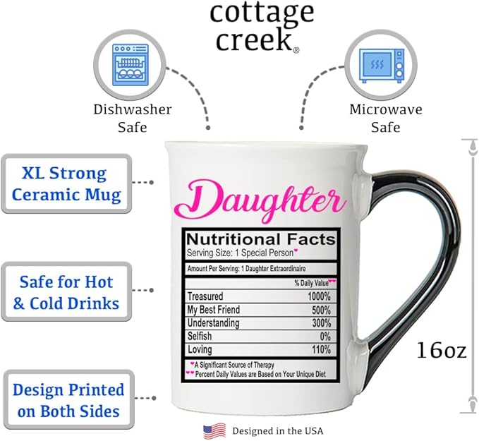 Cottage Creek Gifts for Daughter - 16oz Ceramic Coffee Mug for Women - Elegant Coffee Table Decor - Ideal Birthday Gifts for Women, Sister, Mom or Daughter-in-Law, Cute Kitchen Accessory
