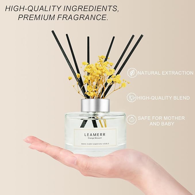 Reed Diffuser Set,7 fl oz (210 ml), Orange Blossom Scent Oil Diffusers with 6 Reed Sticks,Home Fragrance Reed Diffuser for Bathroom Shelf Decor