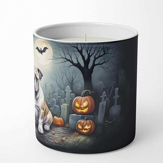 Caroline's Treasures DAC2040CDL English Bulldog Spooky Halloween Decorative Soy Candle Nature Soy Wax Essential Oil Home Decor Ideal for Bedroom Kitchen Bath Office Gift, 10 oz