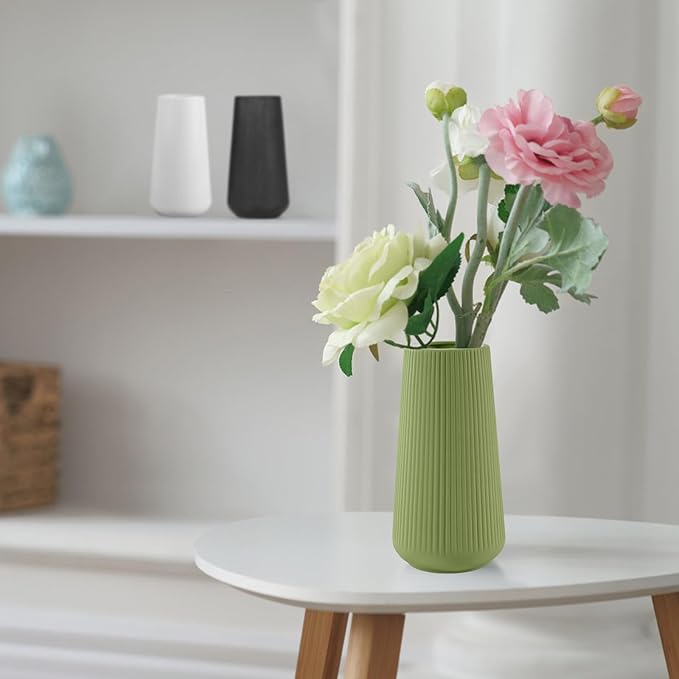 Saga Green Ceramic Vase, GUKJOB Small Cute Flower Vase for Pampas Grass, Home, Living Room, Dining Table, Farmhouse, Office Decor, Bedroom, Table, and Kitchen Shelf (Saga Green)