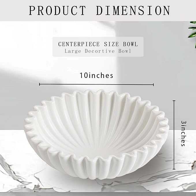 Large Ceramic Decorative Bowl -White Decorative Bowls for Home Decor-Perfect for Entry Way Table, Fruit Bowl, Key Bowl