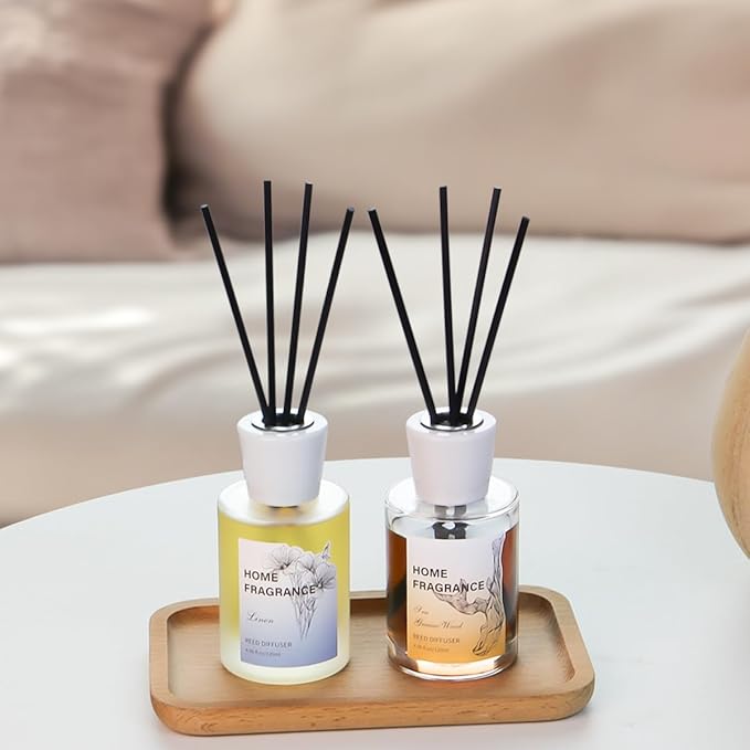 Reed Diffuser - Linen&Sea Guaiac Wood 4.06oz (120ml) 2 Packs Essential Oil Reed Diffuser Set with 16 Sticks, Long Lasting Fragrance for Home, Bathroom, Bedroom, Room, Decor