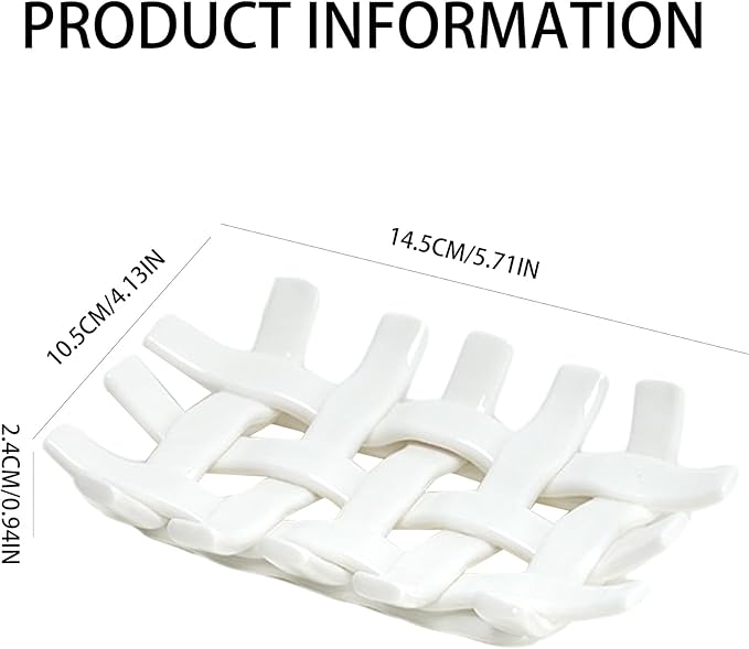 Ceramic Soap Dish with Self Drain for Shower, Bar Soap Holder to Lift and Keep Dry, Concave Design to Prevent Slipping, Suitable for Kitchen and Bathroom, White