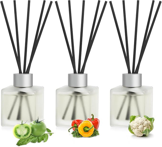 3-Pack Reed Diffuser Set, Tomato/Sweet Pepper/Cauliflower Scented Oil, 10fl oz (300ml) Vegetable Essential Oil with Diffuser Sticks, Bathroom Air Freshener, Home Fragrance for Room Decor