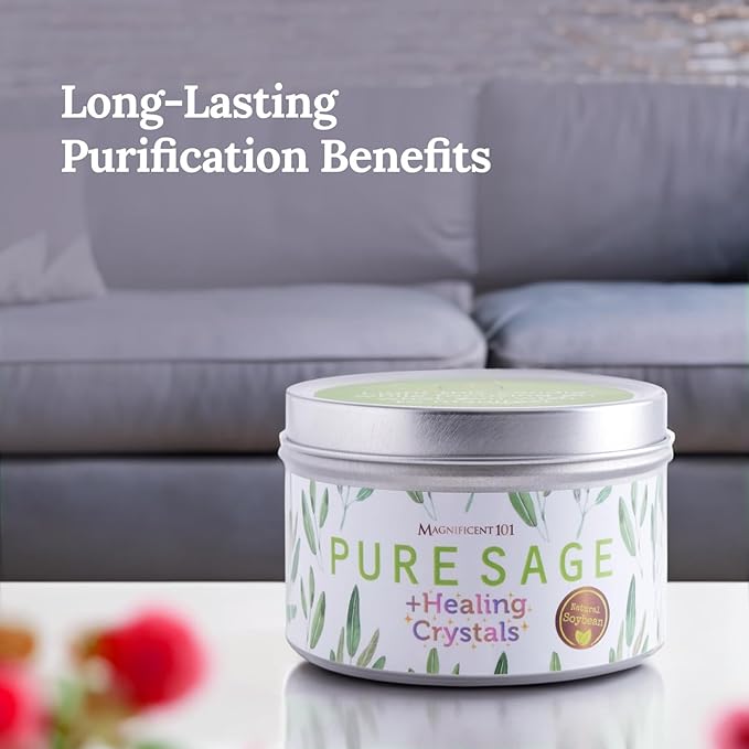 Magnificent 101 Long-Lasting Healing Crystals Candle | 6 Oz - 35-Hour Burn | All Natural Soy Wax, Rose Quartz, Amethyst, Moonstone & Black Tourmaline | House Energy Cleansing & Manifestation