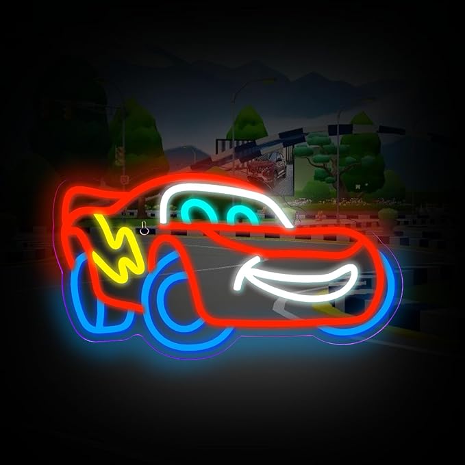 Sports Car Neon Sign, Racing Car LED Sign, 14.6x8.3x0.6 inches, Acrylic Neon Wall Sign for Man Cave, Garage, Party Decoration