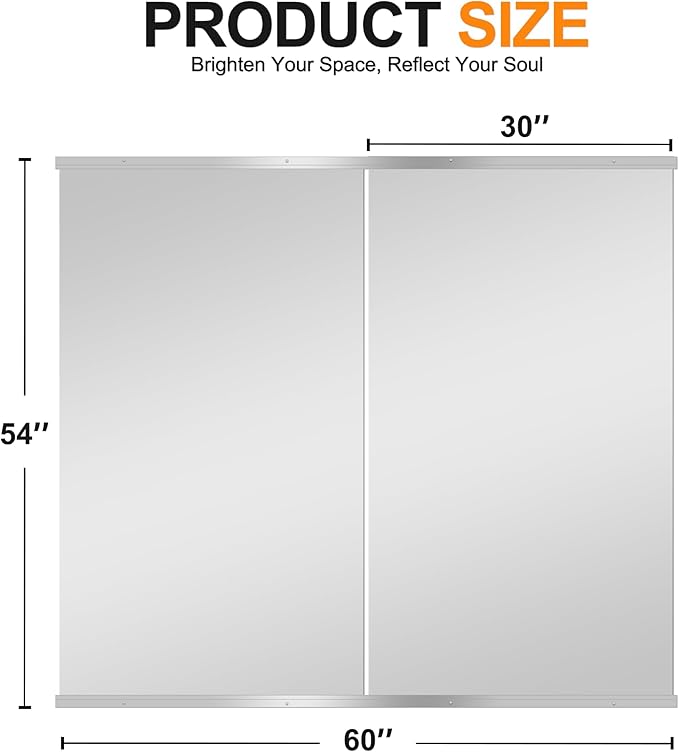 Delma Home Gym Mirror, 54''x30''x2PCS, Large Full Body Mirror for Yoga, Glass Frameless Mirror for Wall Mounted, Wall Mirror for Home Gym, Garage, Bedroom, Bathroom