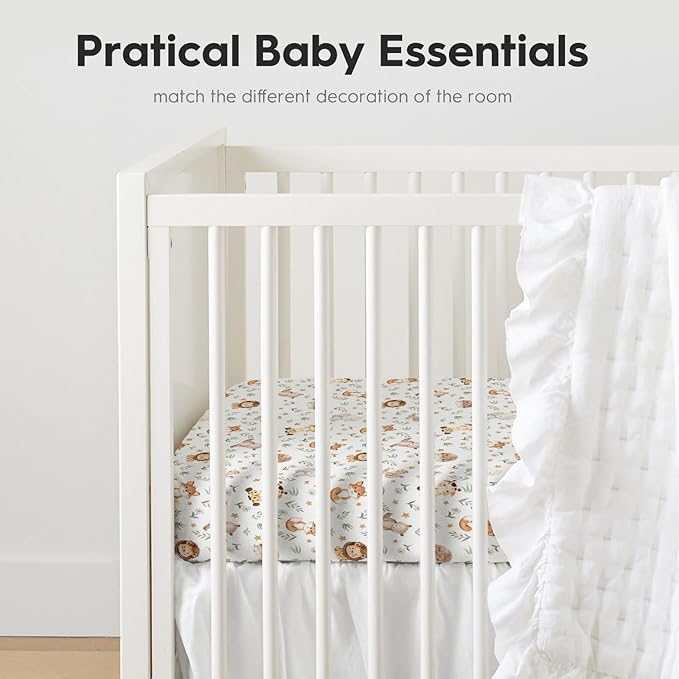 Horaldaily 2 Pack Fitted Crib Sheet for Boys Girls,Soft Breathable Washable Jersey Microfiber Baby Crib Sheet, Fits Standard Size Crib Mattress 28in x 52in, Cute Animals Nursery Sheet Green/White