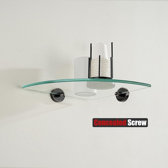 JQK Corner Glass Shelf, Oil Rubbed Bronze Bathroom 304 Stainless Steel Shower Triangle Floating Wall Shelf, 10 x 10 Tempered Glass, 2 Pack, TGS190L10-ORB-P2
