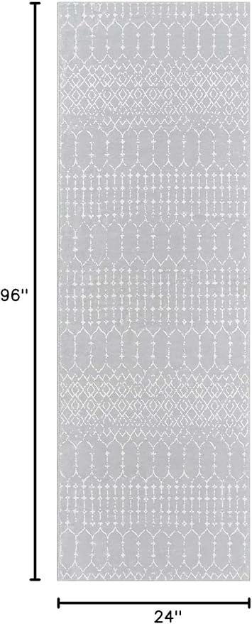 Lahome Moroccan Runner Rugs for Hallway 2x8 Throw Ultra-Thin Kitchen Rugs Runner Non Skid Washable Non-Slip Entryway Carpet Grey Distressed Print Mat for Bathroom Bedroom Laundry Room