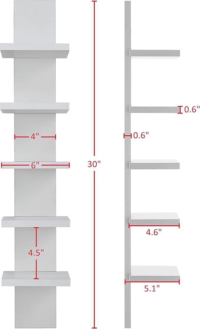 Danya B 5 Tier Wall Shelf Unit Narrow - Vertical Column Ladder Shelf, Floating Storage, Home Decor Organizer, Tall Tower Design, Utility Shelving, Bedroom, Living Room (Black)