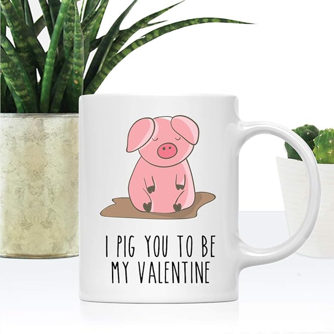 Andaz Press Valentine’s Day Funny Pun 11oz. His Her Couples Coffee Mug Gift, I Pig Pick You To Be My Valentine, Pig Graphic, 1-Pack, Gift Box