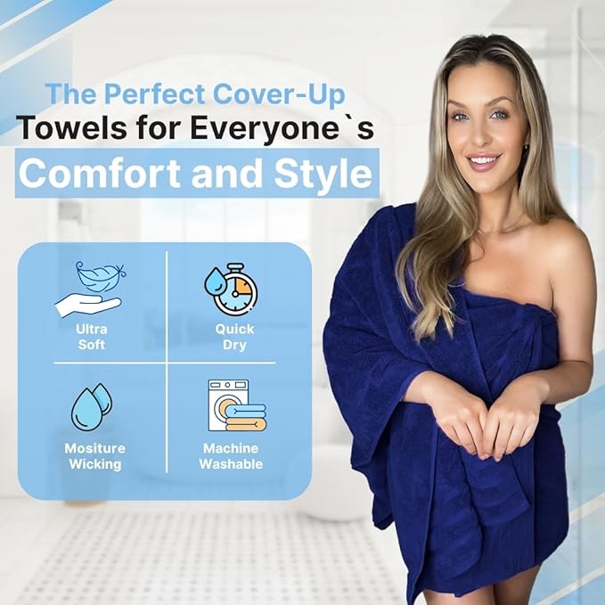 Infinitee Xclusives 100% Cotton Luxury Bath Towels Set of 2 (27x54 Inches), Soft, Absorbent, Quick Dry, Perfect Towels for Bathroom, Gym, Spa & Hotel |Tranquil Navy|