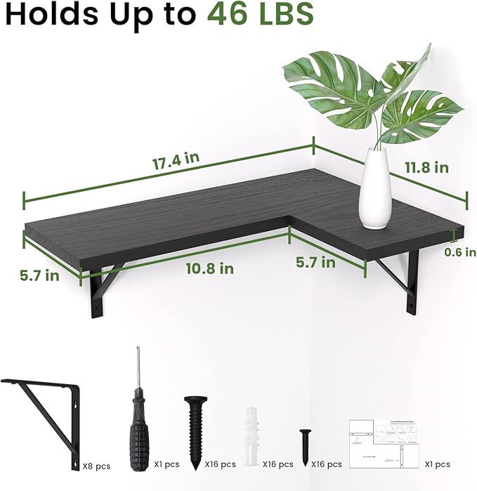 NATURE'S SOURCE Corner Floating Shelves Set of 4, Corner Shelves Wall Mounted, for Bedroom Kitchen Living Room Bathroom Office- Gothic Style (Black, Set of 4)