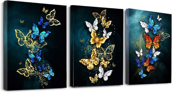 Living Room Wall Decor Canvas Wall Art for Bedroom Bathroom wall painting Artwork Blue background Abstract butterfly pictures office wall decorations for kitchen 3 Panels Modern fashion family decor
