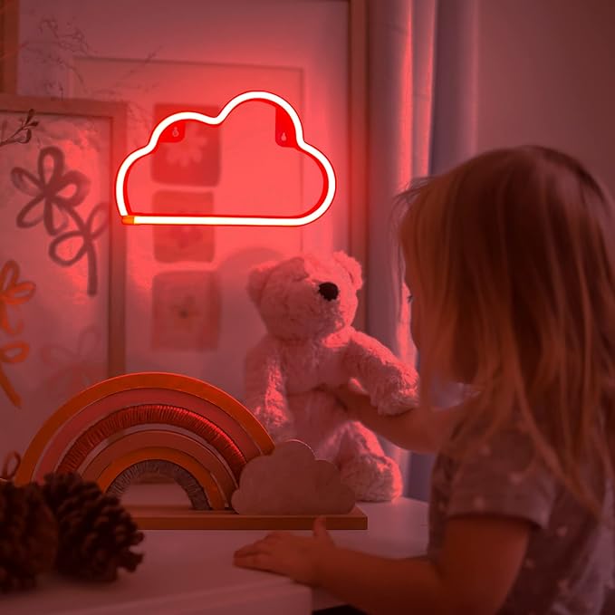 LED Cloud Neon Light for Wall Decor, Battery or USB Powered Sign Shaped Decoration Wall Lights for Bedroom Aesthetic Teen Girl Kid Room Birthday Wedding Party Halloween (Red)