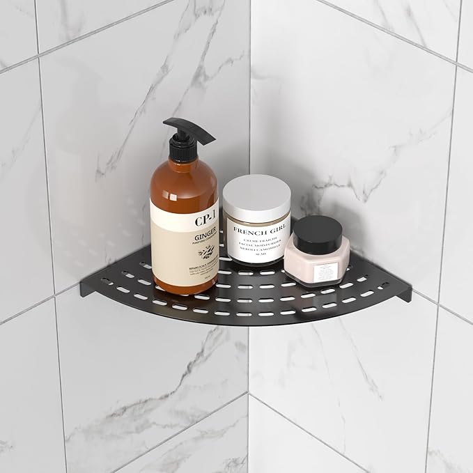 Corner Shower Shelves 304 Stainless Steel Matte Black 8in Corner Shower Shelf Drilling Installation Strong Load-Bearing Capacity