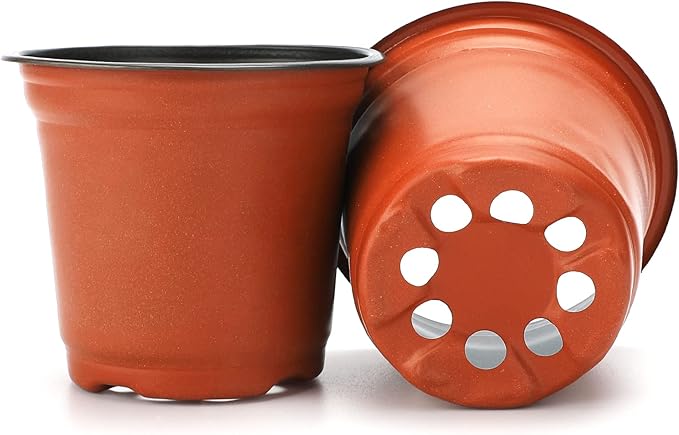 KINGLAKE 100 Pcs 4" Plastic Plants Nursery Pot/Pots Seedlings Flower Plant Container Seed Starting Pots,4 Inch,Red