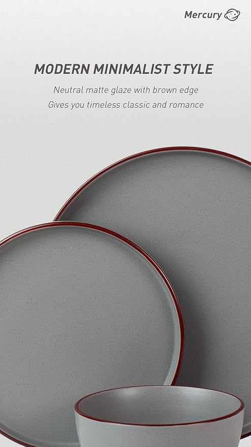 Famiware Mercury 24 Pieces Dinnerware Sets, Plates and Bowls Sets for 8, Microwave and Dishwasher Safe Dish Set, Dark Grey