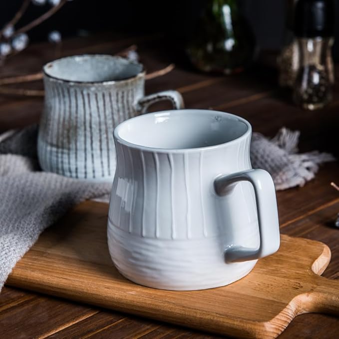 Ceramic Coffee Mug, Large mugs, 16oz, Wide Bottom, Quadrate Large Handle, Unique Mug Shape, Aesthetic Tea and Coffee Mugs, Home kitchen Mug, Best gift for friends and family, (Offwhite)