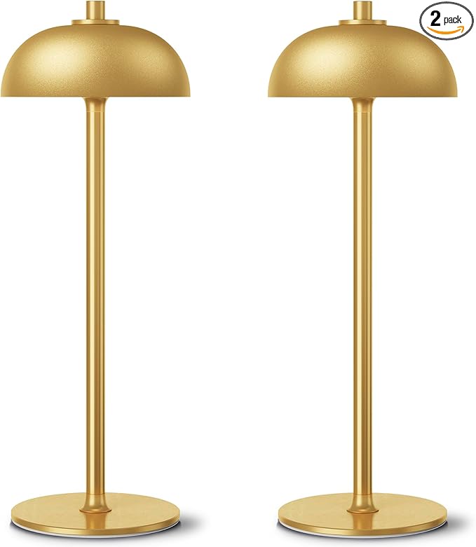 2 Pack Cordless Table Lamp, 5000mAh Portable Rechargeable Table Lamp, 3 Color Modes Stepless Dimming Table Light with Memory Function, for Dinner, Patio, Home, Restaurant.(Gold)