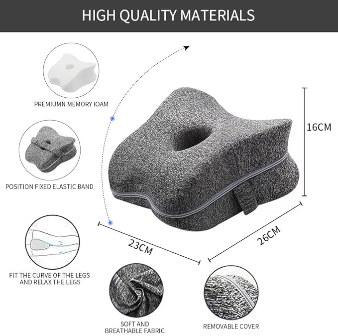 Knee & Leg Pillows | Memory Foam Support Pillow | Leg Pillows for Sleeping,Leg Pain, Knees Pain, Joints Pain & Pregnancy Bed Leg Cushion for Side Sleepers (Gray), PGZ-0426
