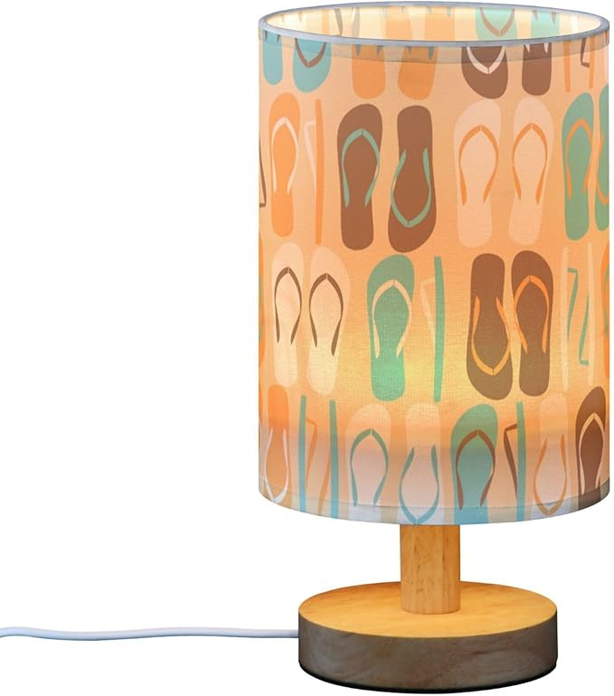 Table Lamp Flip Flops Summer Pattern Nightstand Lamp with Wood Base Fabric Lamp Shade Bedside Desk Lamp for Living Room Bedroom Kids Room Office