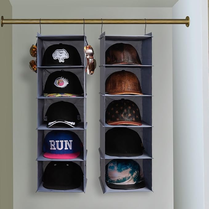 LADYBRO Baseball Cap Storage for Closet Hanging Hats Organizer 10-Shelf Racks 2 Pcs 5-Shelf Newsboy Trucker Sunhat Boxes Container Display Hanger Holder Organization Oxford Cloth Space Saver