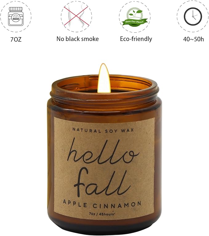 Lihome Fall Decorations for Home - Fall Candles, Fall Gifts for Women, Natural Soy Wax Apple Cinnamon Scented Candles Fall(7oz)